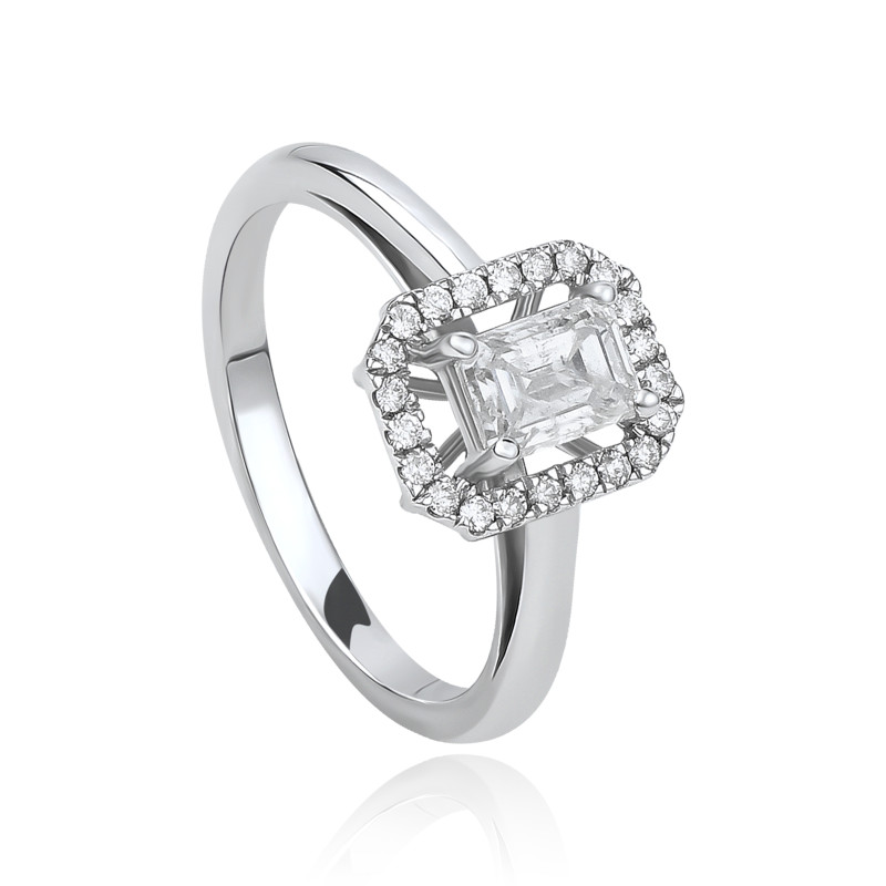 0.82ct Aurora Halo Emerald-Cut Diamond Ring in 18kt White Gold