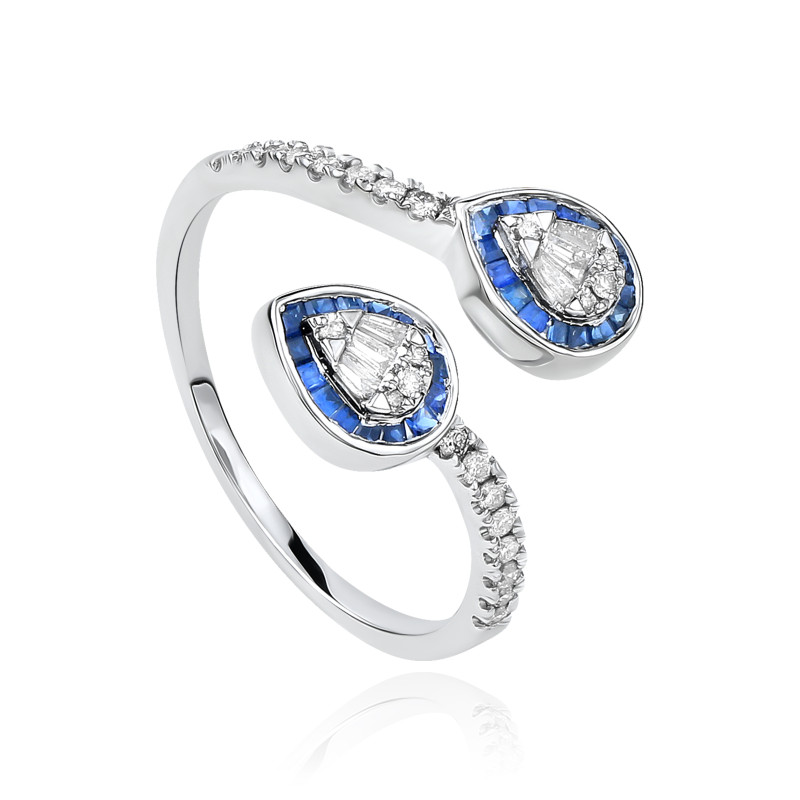 Twin Pear Halo Sapphire & Diamond Ring